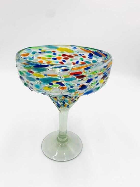 Hand Blown Mexican Margarita Glass | Colorful Pebbled Confetti Design