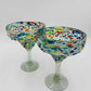Hand Blown Mexican Margarita Glass | Colorful Pebbled Confetti Design