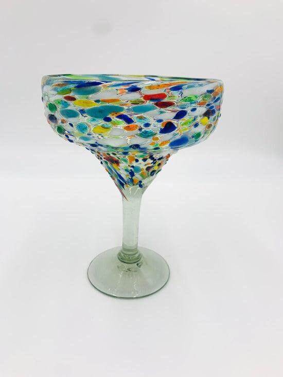 Hand Blown Mexican Margarita Glass | Colorful Pebbled Confetti Design
