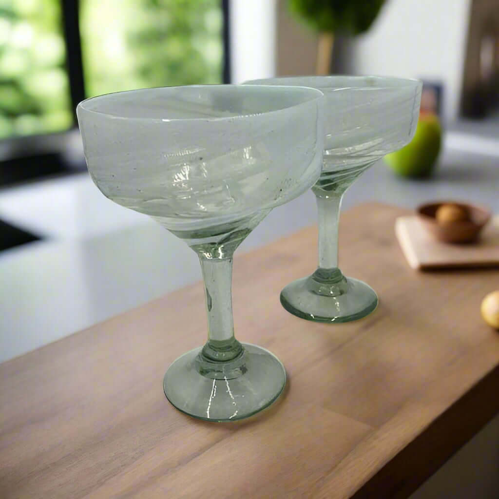 White Swirl Margarita Glass | Hand Blown Mexican Barware