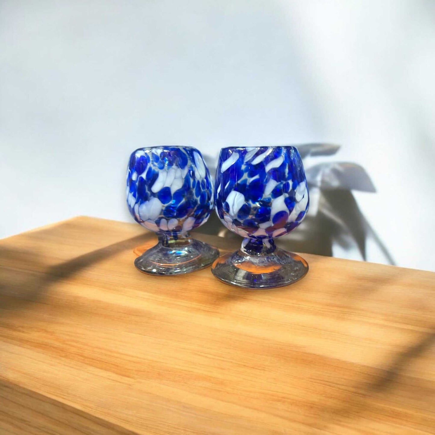 Mexican Artisan Shot Glass | Blue & White Cognac Style Design