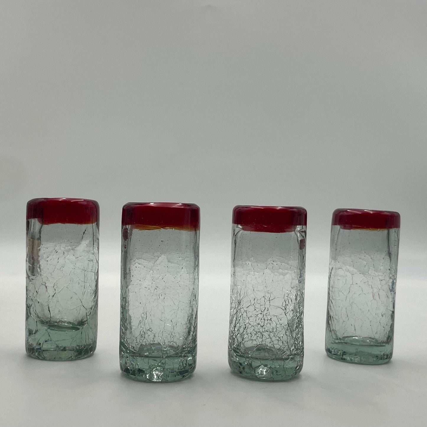 Hand-Blown Crackled Shot Glass | Red Rim Mexican Barware