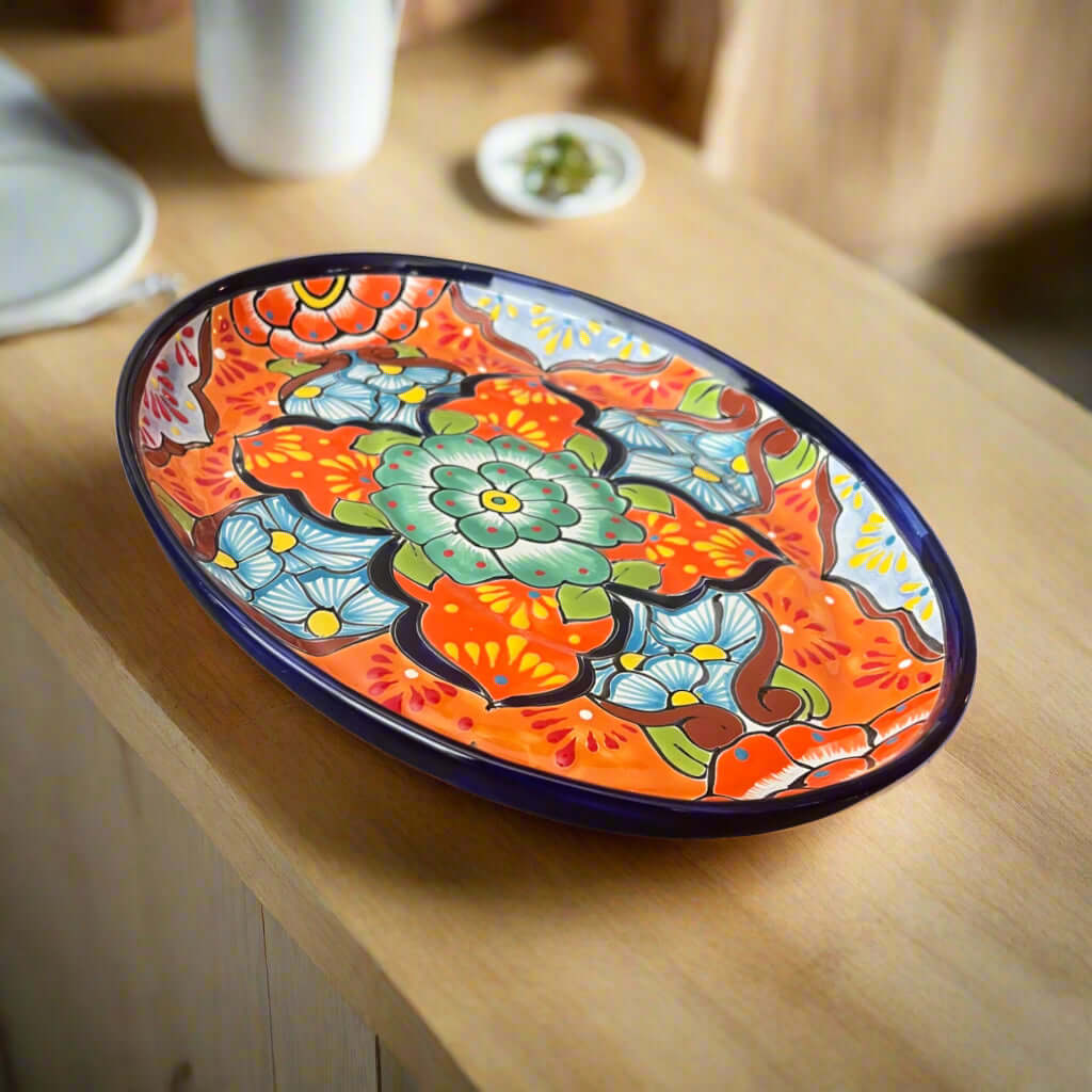 Oval Talavera Serving Platter | Colorful Hand-Painted Mexican Tray