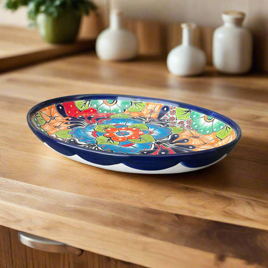 Oval Talavera Serving Platter | Colorful Hand-Painted Mexican Tray