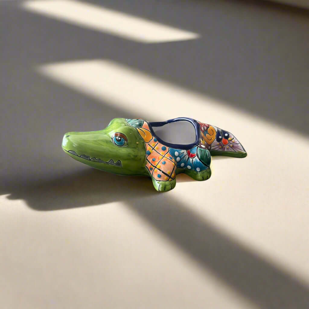 Small Talavera Alligator Planter | Handmade Mexican Ceramic Reptile