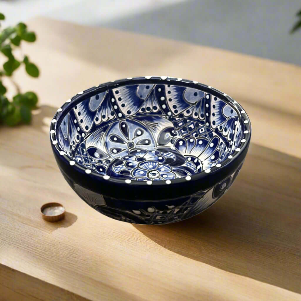 5" Talavera Blue & White Bowl | Handmade Mexican Dinnerware