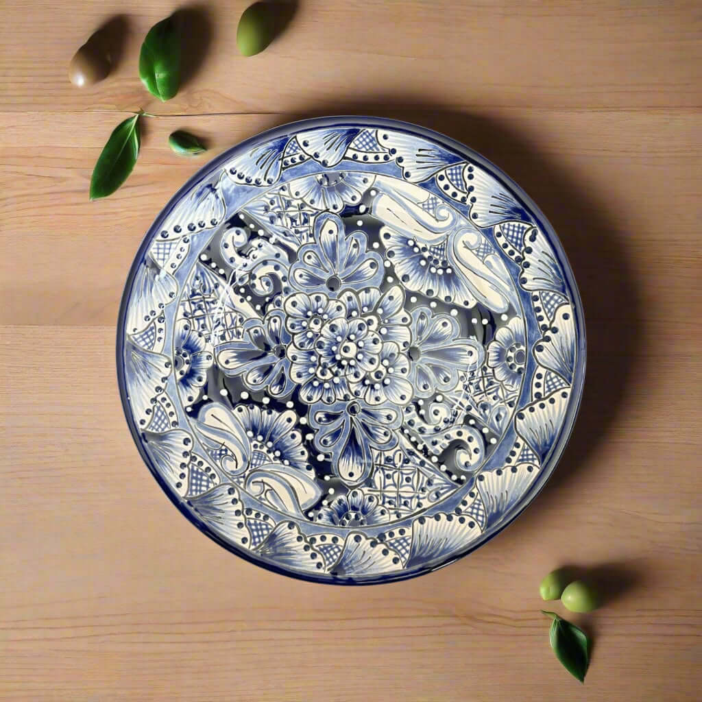 10" Talavera Blue & White Dinner Plate | Mexican Dinnerware