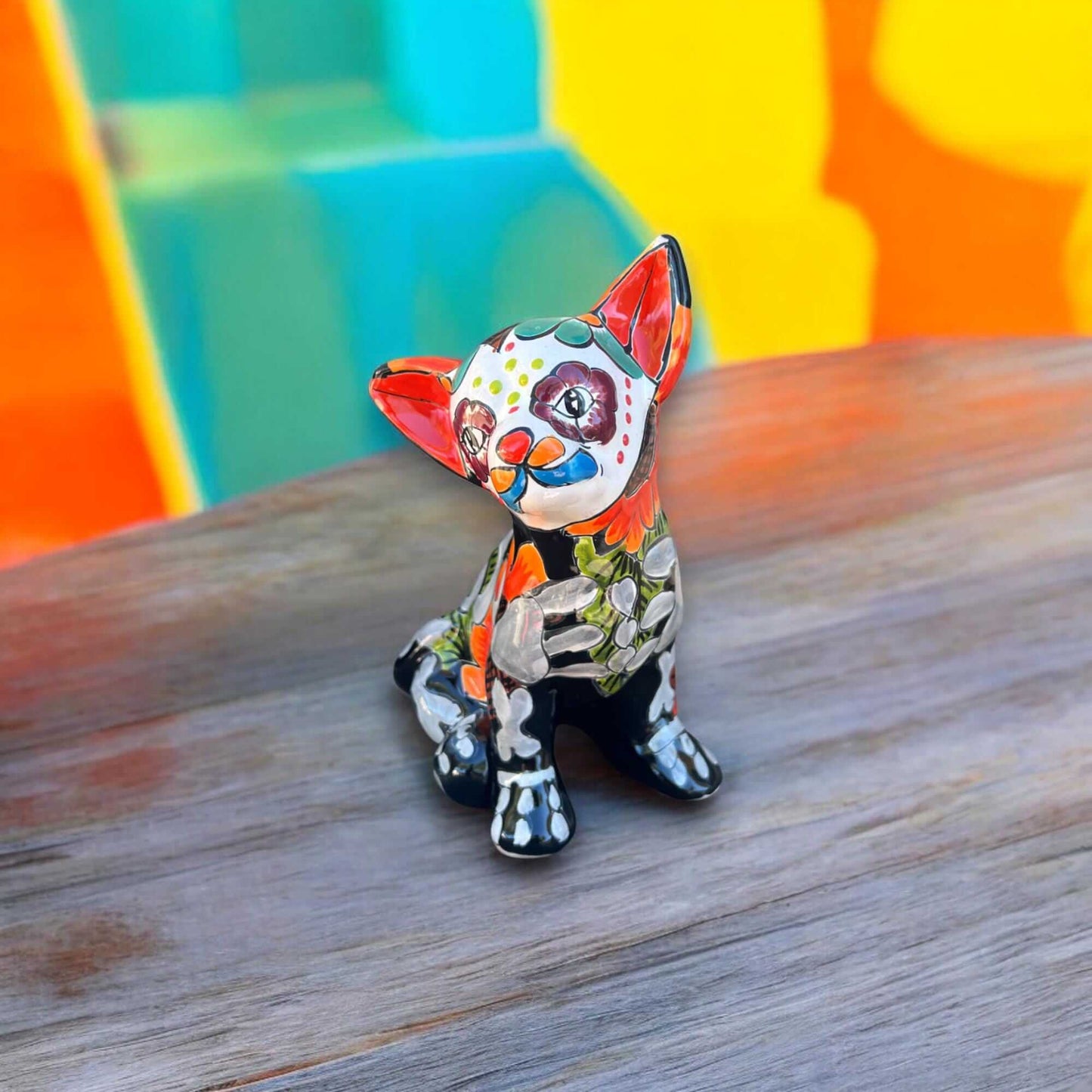 Talavera Chihuahua Statue | Day of the Dead Mexican Pottery Decor