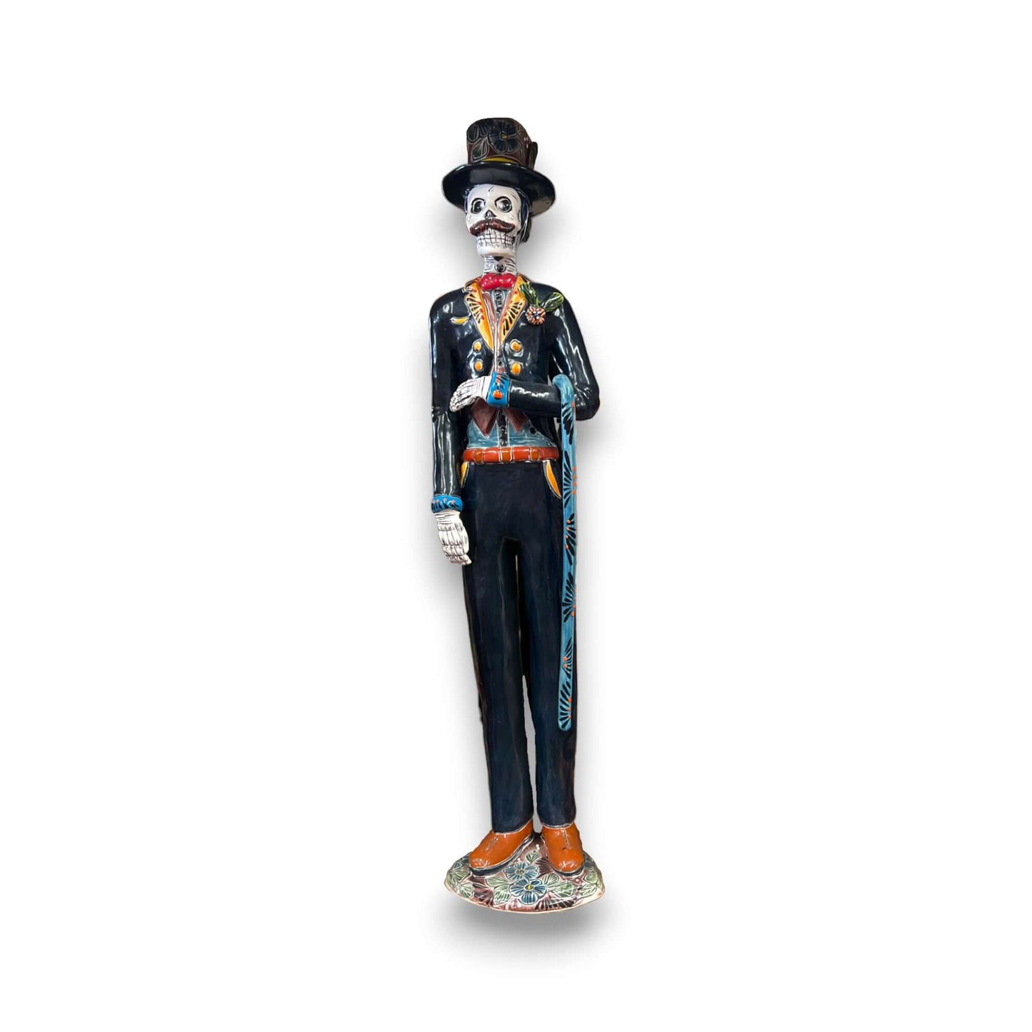 Talavera Catrin Statue | Hand-Painted Day of the Dead Skeleton Man
