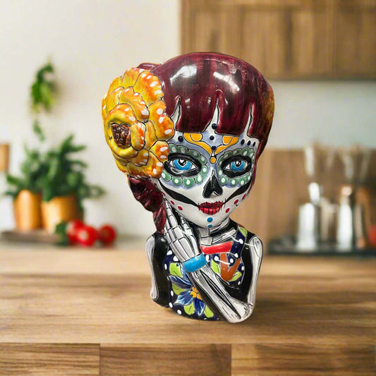 Talavera Day of the Dead Face Planter | Handmade Skull Ceramic Pot
