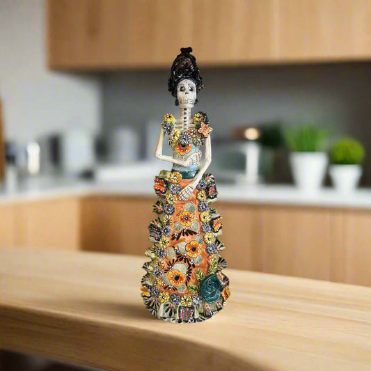 Talavera Day of the Dead Catrina Figurine | Updo in Vibrant Dress