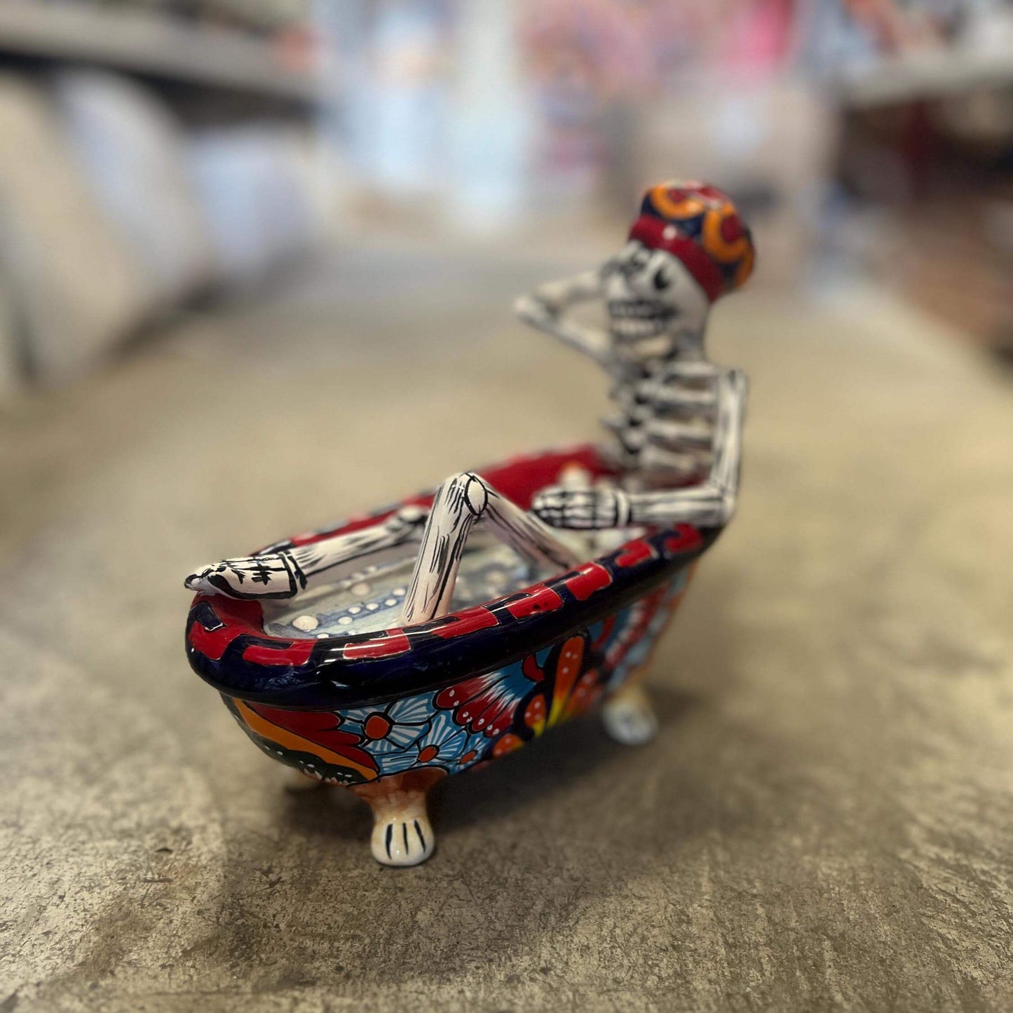 Talavera Skeleton Figurine | Day of the Dead Bathtub Statue