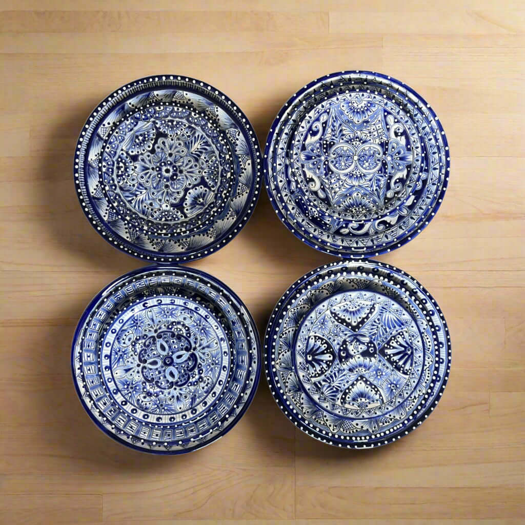 Talavera Dinnerware Set | 20-Piece Blue & White Tableware for 4