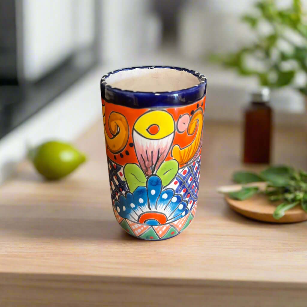 Talavera Tumbler Cup | Hand-Painted Mexican Ceramic Glass