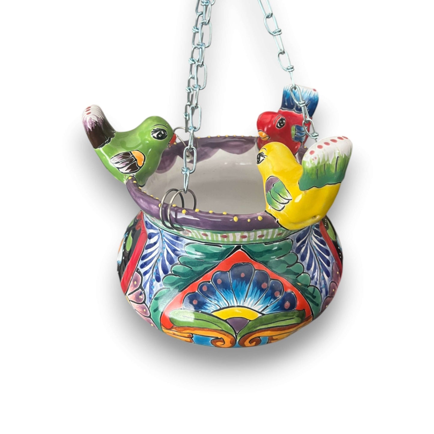 Talavera Hanging Planter with Birds | Small Handmade Ceramic Pot