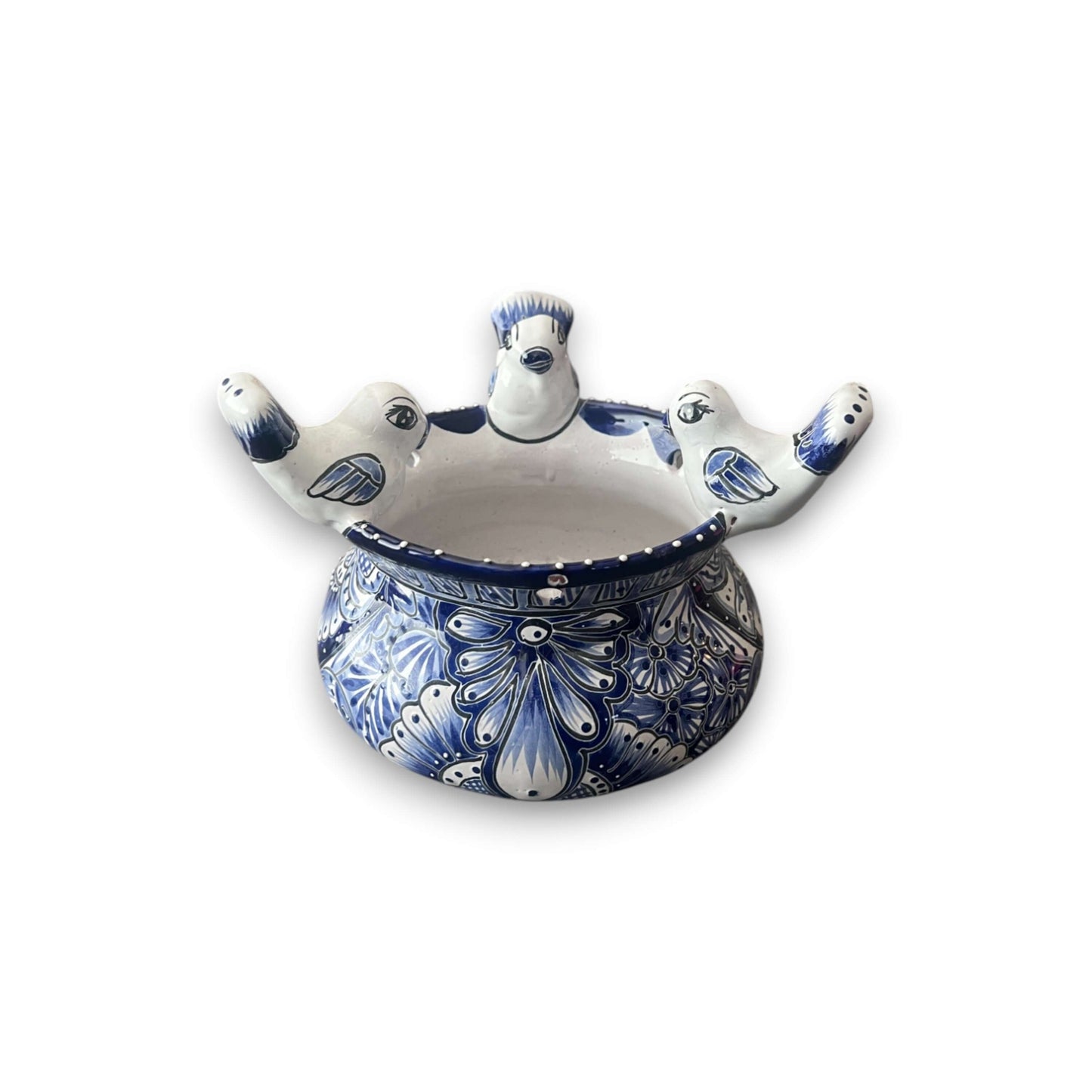 Talavera Hanging Planter with Birds | Small Handmade Ceramic Pot