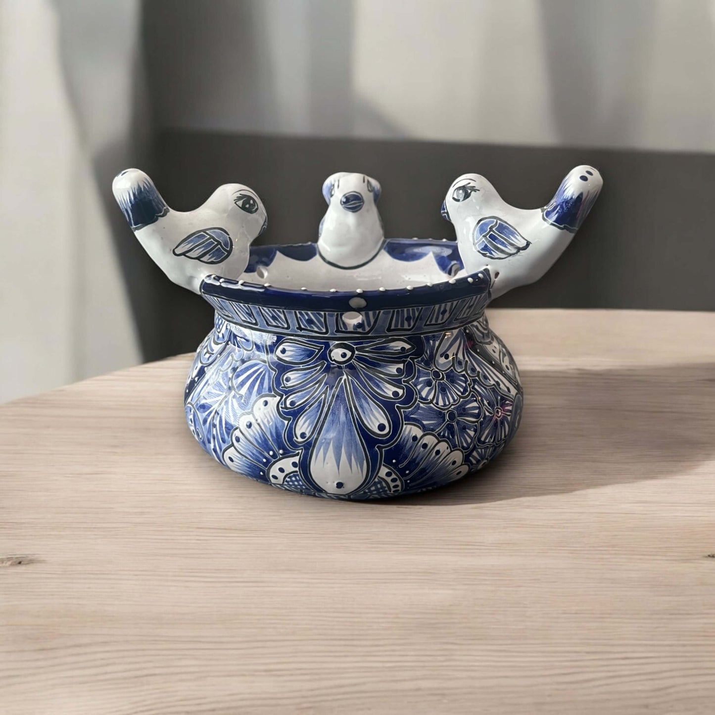 Talavera Hanging Planter with Birds | Small Handmade Ceramic Pot