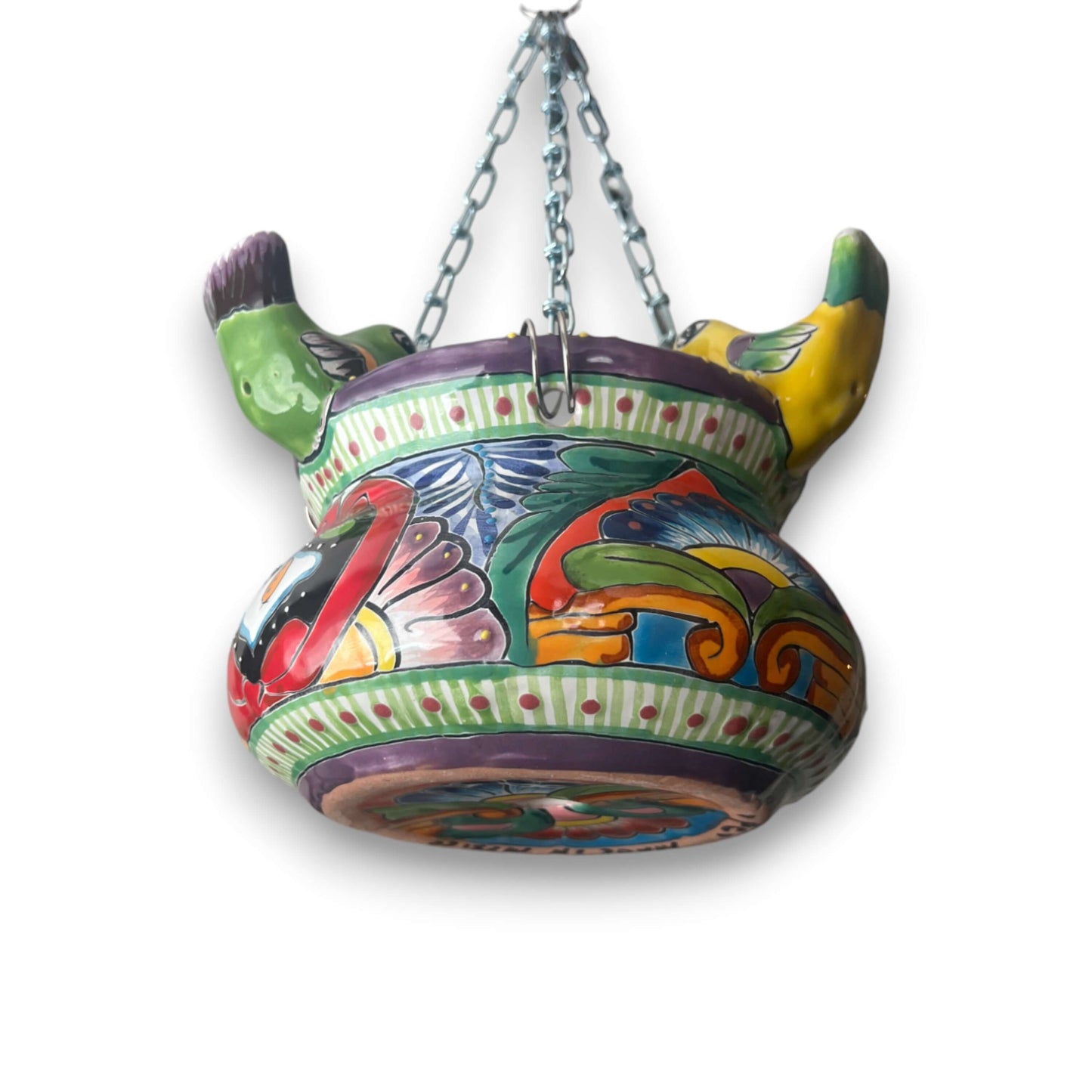 Talavera Hanging Planter with Birds | Small Handmade Ceramic Pot