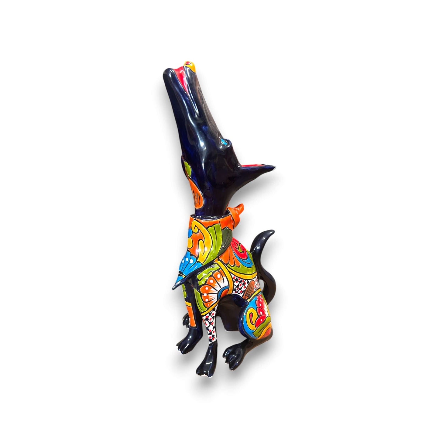 Talavera Howling Coyote Statue | Handmade Mexican Folk Art