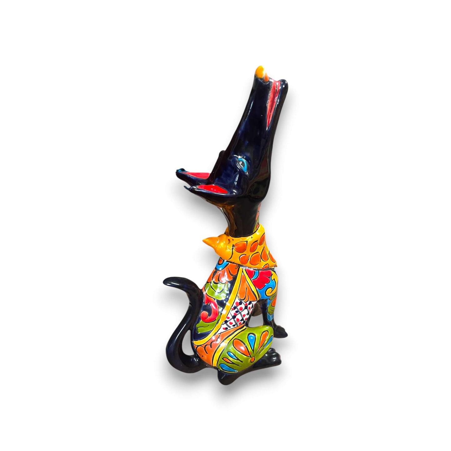 Talavera Howling Coyote Statue | Handmade Mexican Folk Art