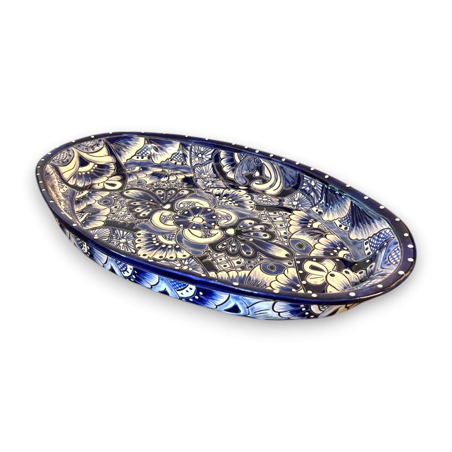 Talavera Oval Serving Platter | Blue & White Mexican Kitchenware