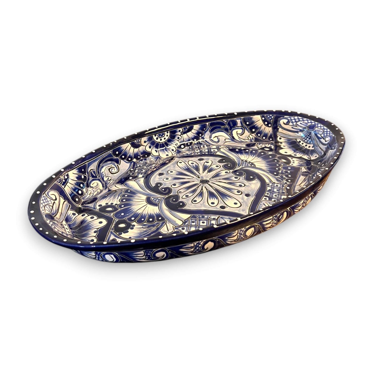 Talavera Oval Serving Platter | Blue & White Mexican Kitchenware