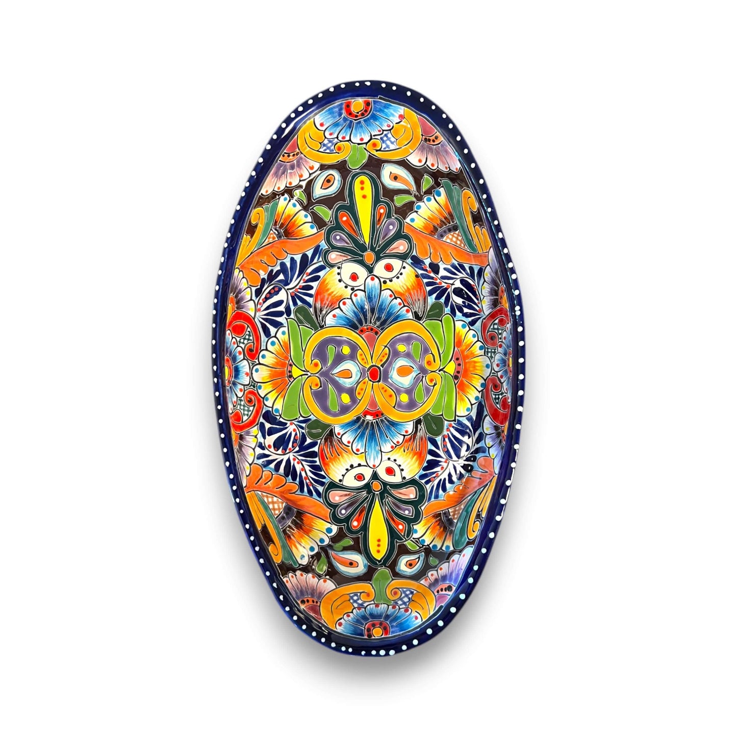 Talavera Oval Serving Platter | Cobalt-Blue Rim Kitchenware