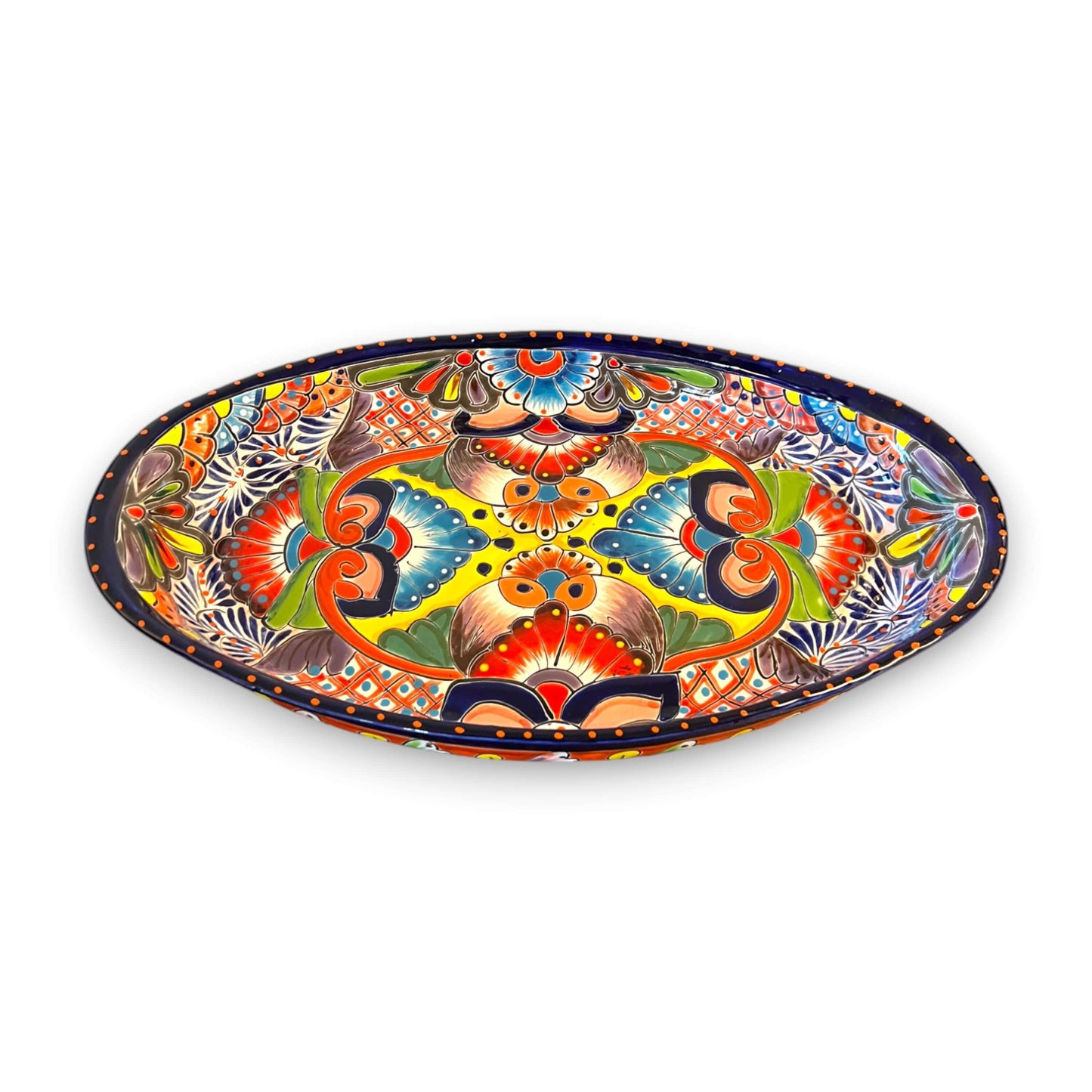 Talavera Oval Serving Platter | Cobalt-Blue Rim Kitchenware