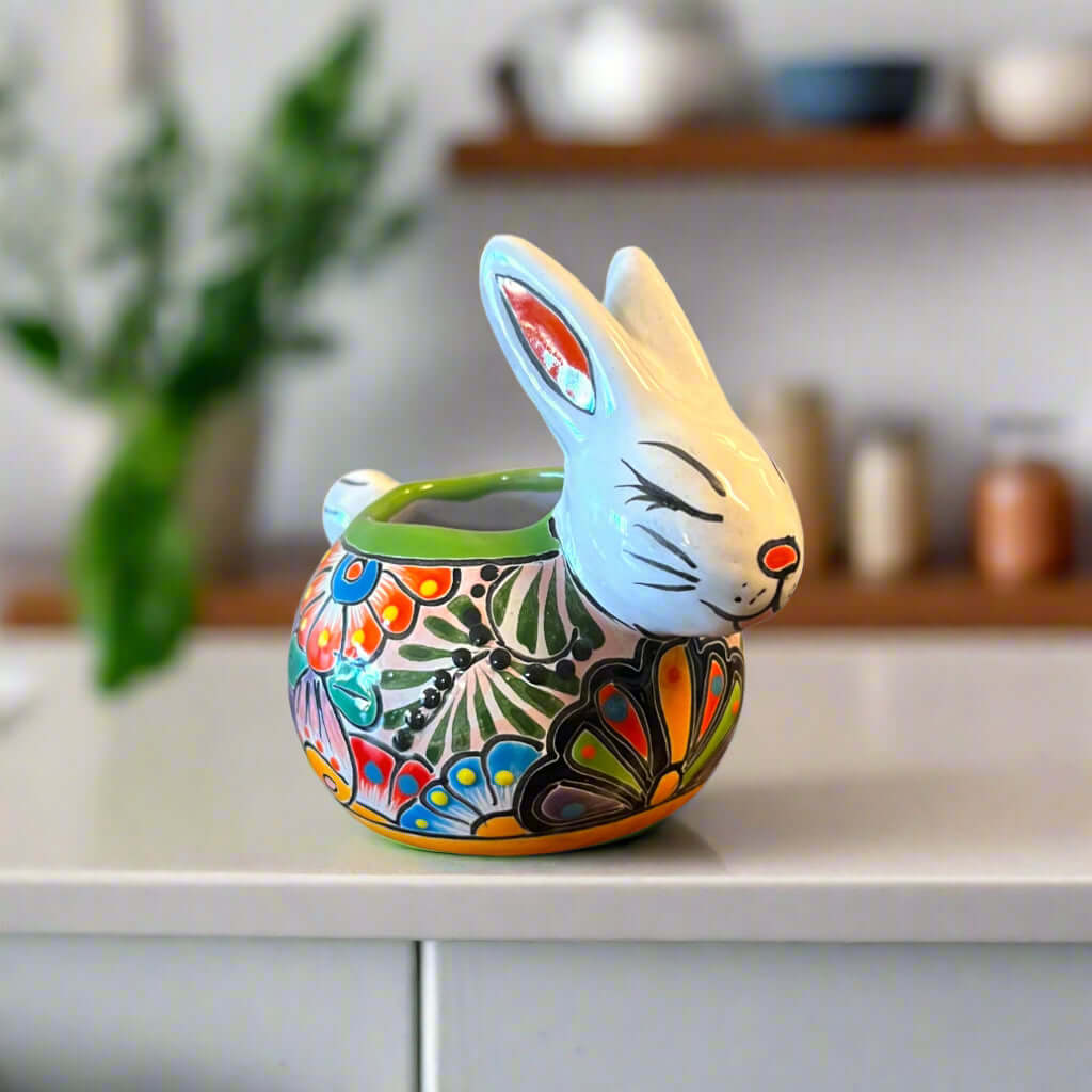 Talavera Rabbit Planter | Handcrafted Mexican Bunny Pot