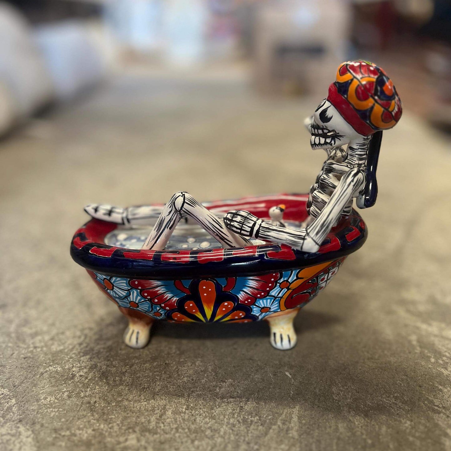 Talavera Skeleton Figurine | Day of the Dead Bathtub Statue