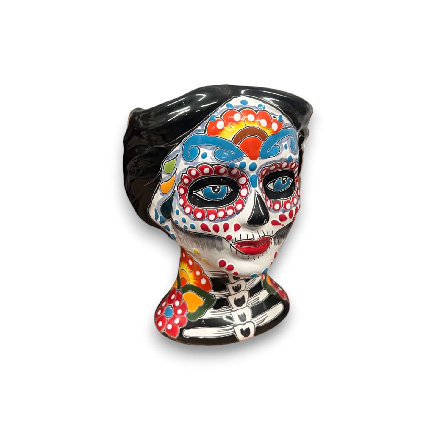 Talavera Skull Face Planter | Hand-Painted Day of the Dead Pottery