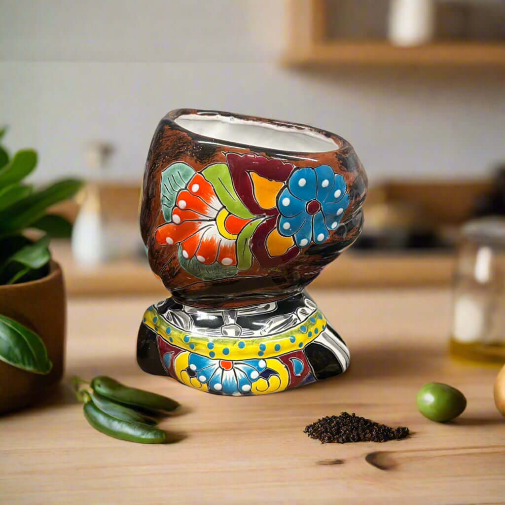 Talavera Skull Girl Planter | Hand-Painted Day of the Dead Pot